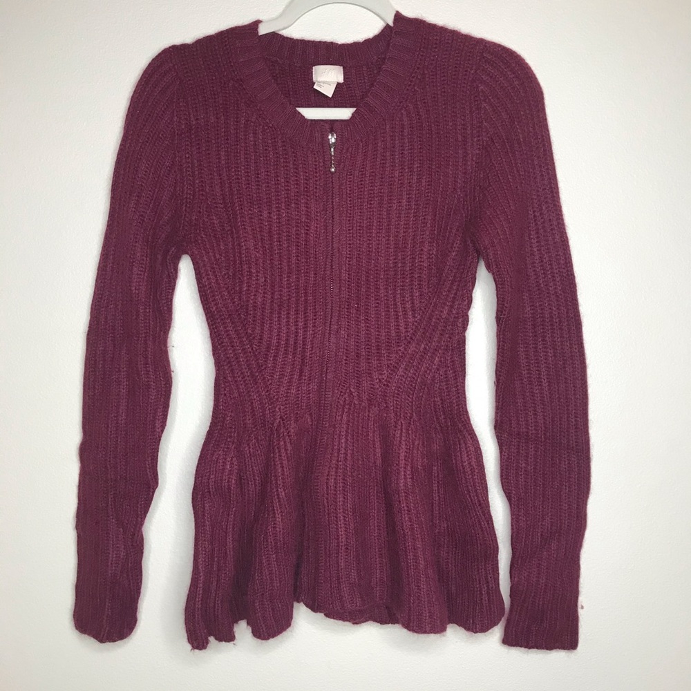 H&M Burgundy Peplum Cardigan